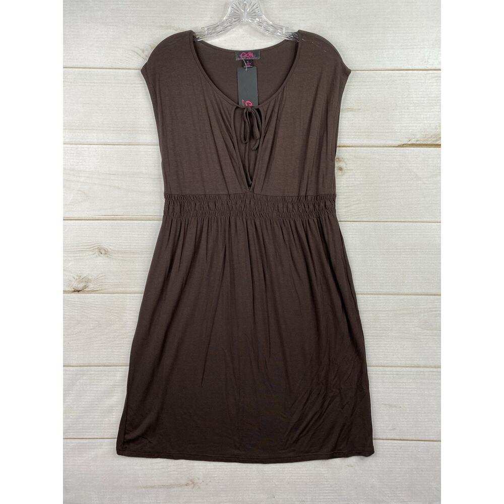 Caroline Morgan CKM Dress XL Brown Elastic Waist Keyhold Jersey Knit Cruise NWT